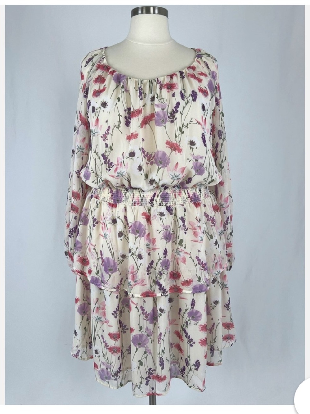 Women’s Floral Dress in Cream with Pink & Purple Florals